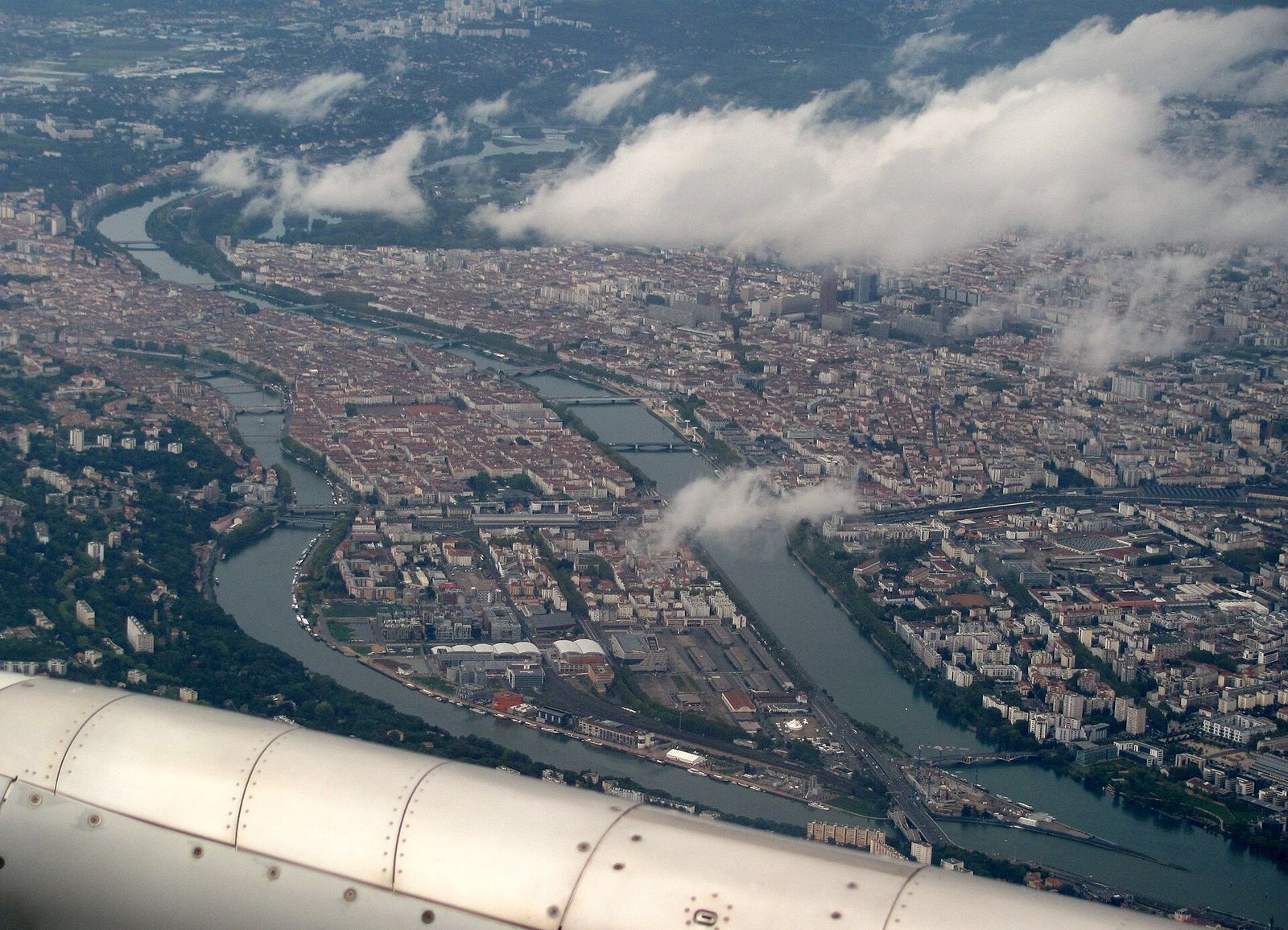 Presqu'île de Lyon depuis un vol Londres - Lyon