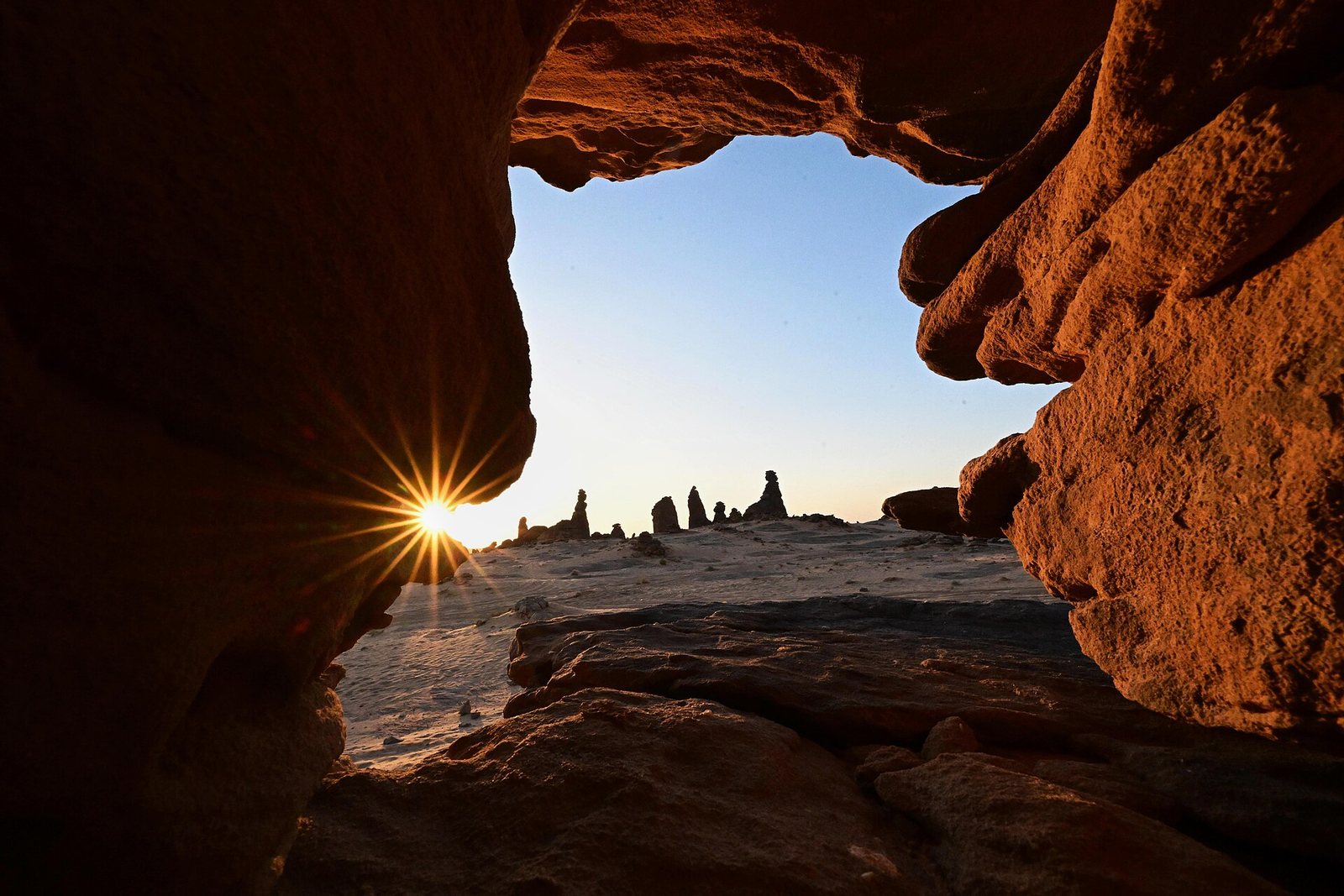 A Cave in AlUla, Northwest Saudi Arabia, at Sunset
