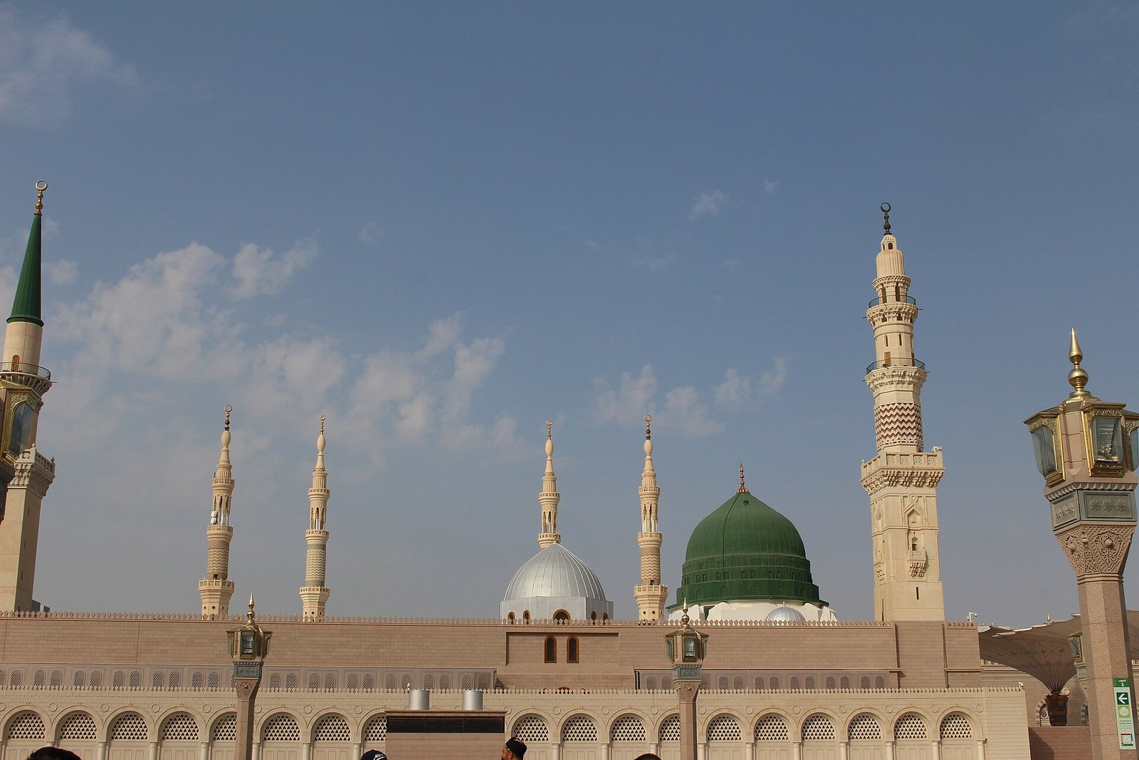 Wide shot of the Green Dome at The Prophet's Mosque (Al Masjid-e-Nabawi)