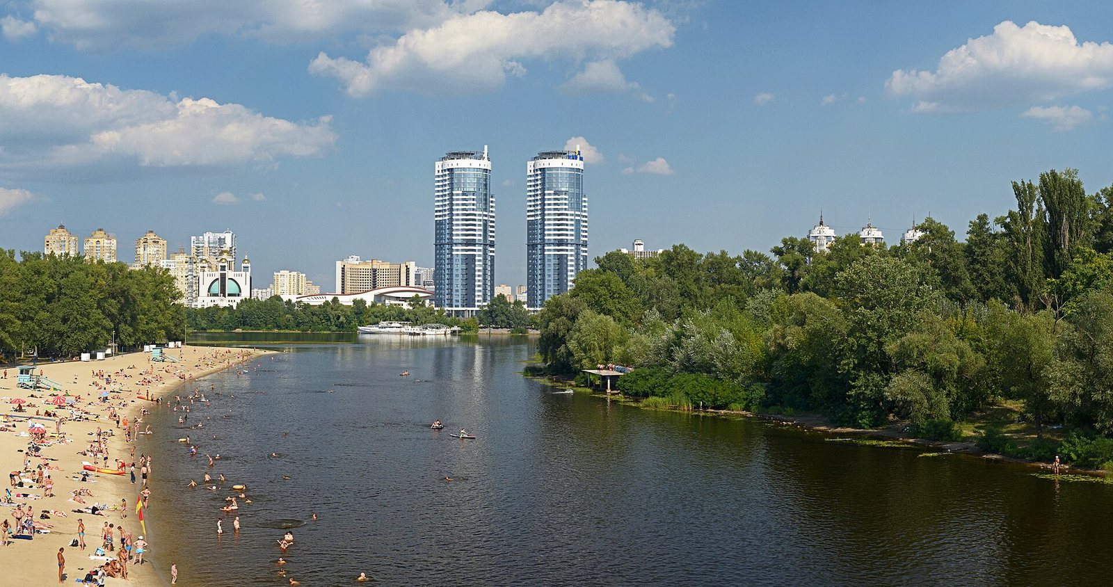 Venetian channel and beach. View from the Venetian bridge. Kyiv, Ukraine